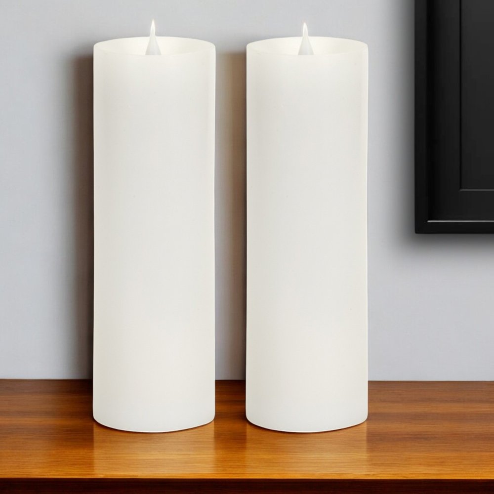 Set of Two White Flameless Pillar Candle HomeRoots