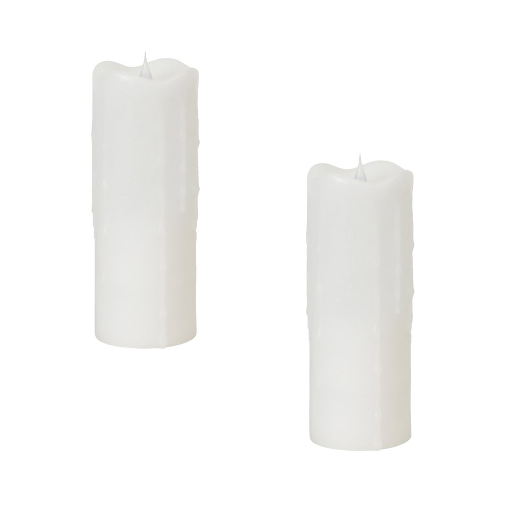 Set of Two White Flameless Pillar Candle HomeRoots