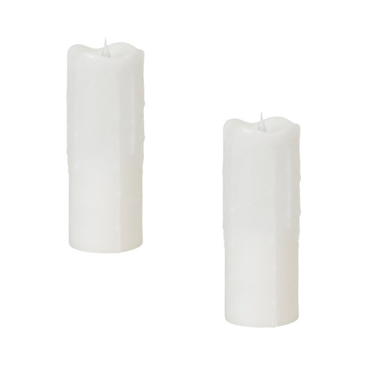 Set of Two White Flameless Pillar Candle HomeRoots