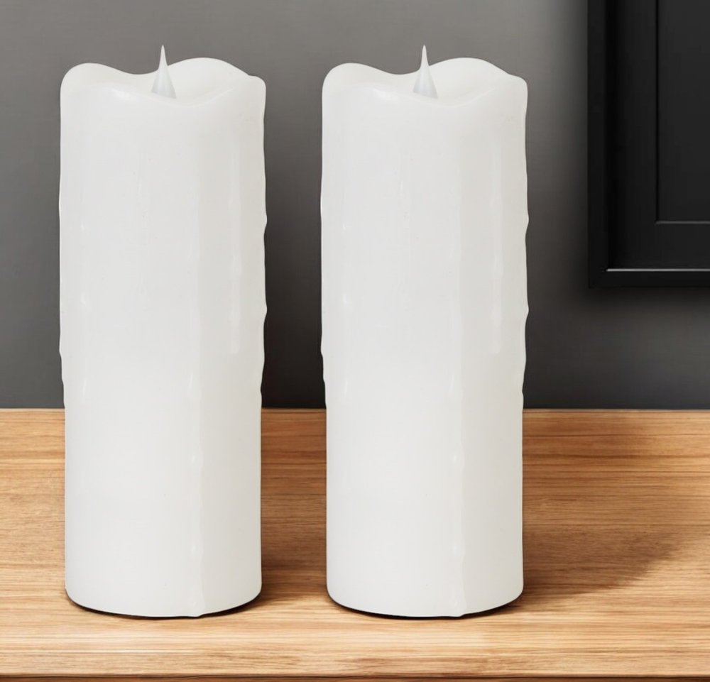 Set of Two White Flameless Pillar Candle HomeRoots