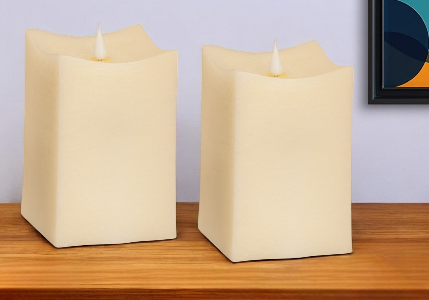 Set of Two Beige Flameless Pillar Candle