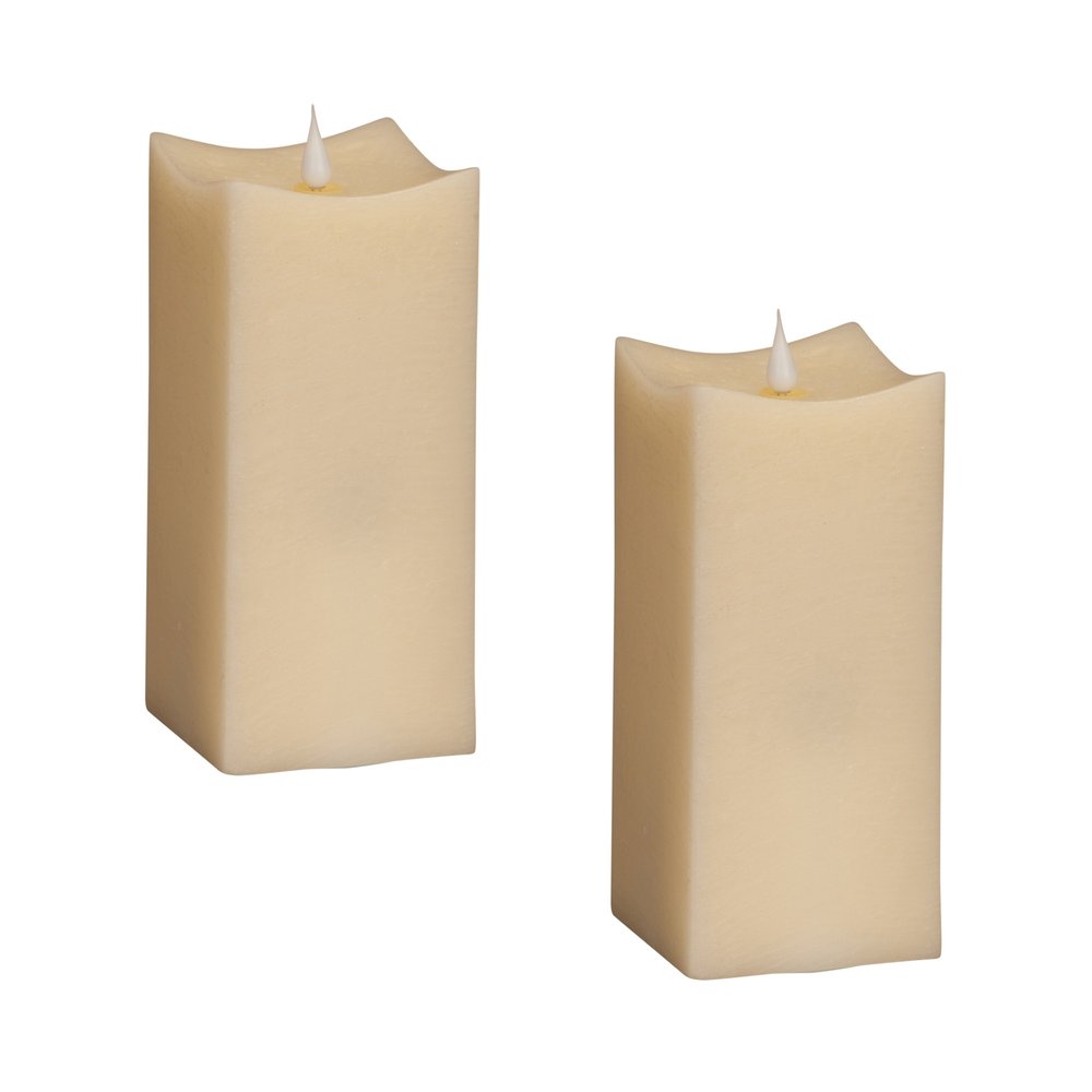 Set of Two Beige Square Flameless Pillar Candles HomeRoots
