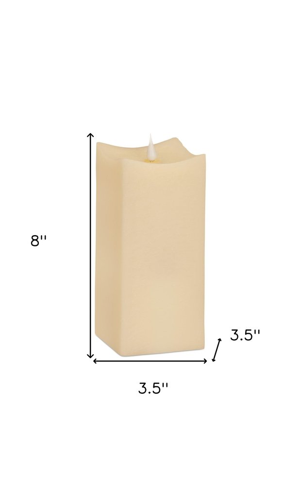 Set of Two Beige Square Flameless Pillar Candles HomeRoots