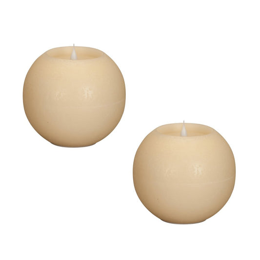 Set of Two Beige Round Flameless Designer Candle HomeRoots