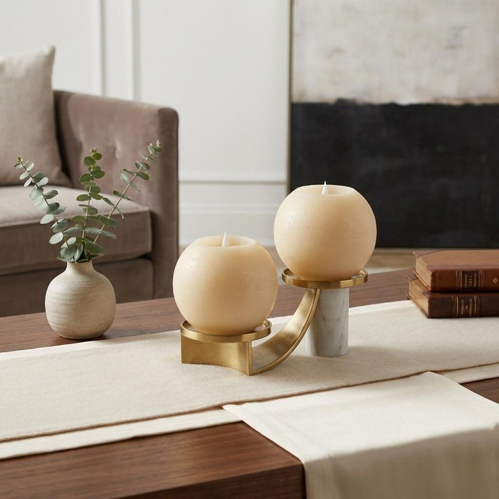 Set of Two Beige Round Flameless Designer Candle HomeRoots