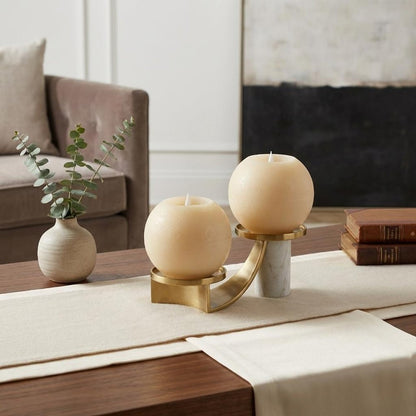 Set of Two Beige Round Flameless Designer Candle HomeRoots