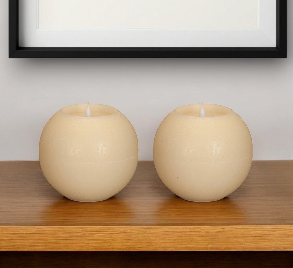 Set of Two Beige Round Flameless Designer Candle HomeRoots
