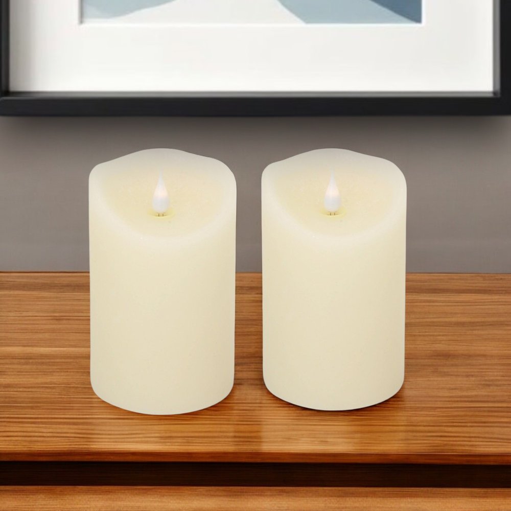 Set of Two Beige Flameless Pillar Candle HomeRoots
