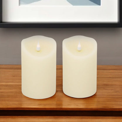 Set of Two Beige Flameless Pillar Candle HomeRoots