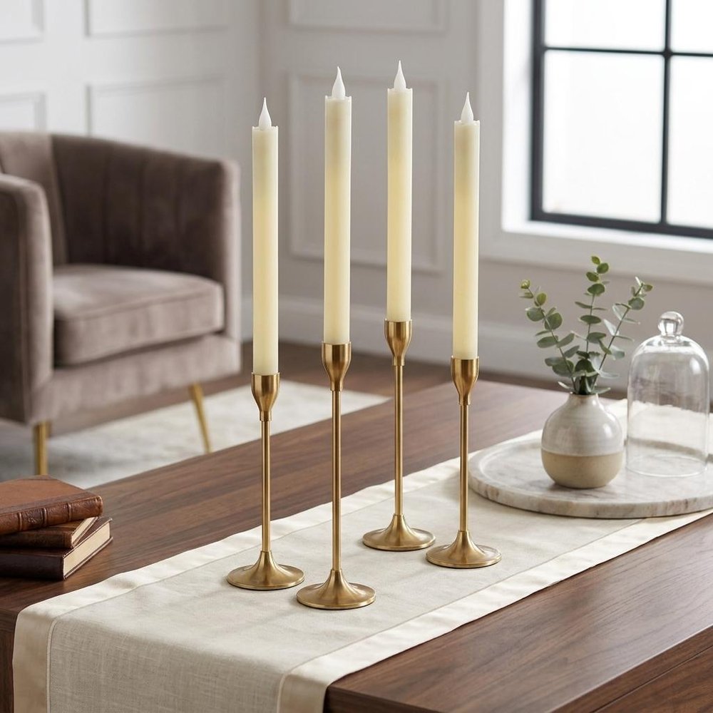 Set of Four Beige Flameless Taper Candle HomeRoots