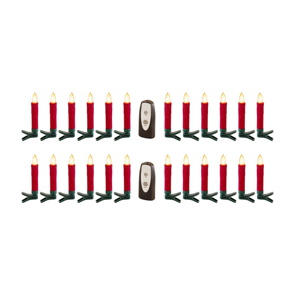 Set of Twentyfour Red Flameless Christmas Clip on Taper Candle HomeRoots