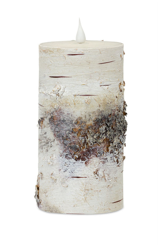 8" Beige and Ivory Faux Birchwood Flameless Pillar Candle