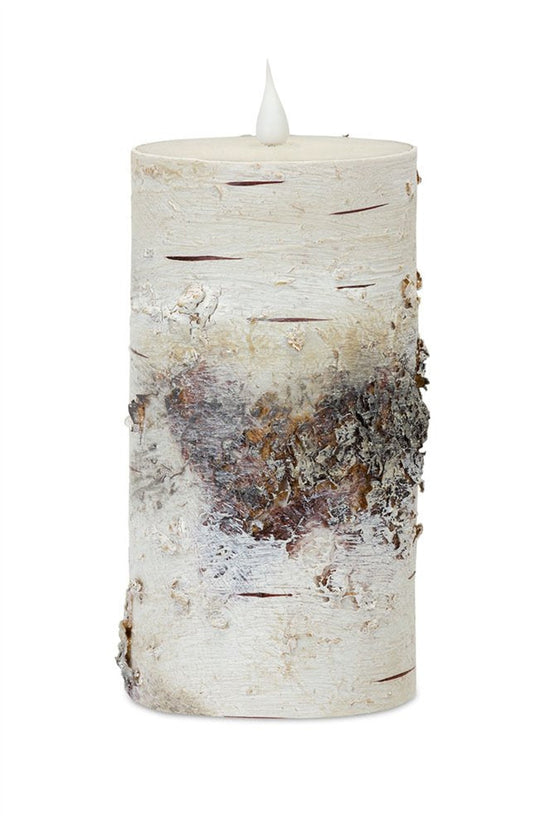 8" Beige and Ivory Faux Birchwood Flameless Pillar Candle HomeRoots