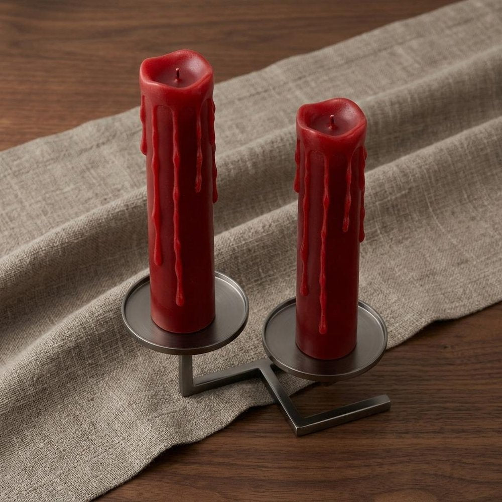 Set of Two Red Flameless Pillar Candle HomeRoots