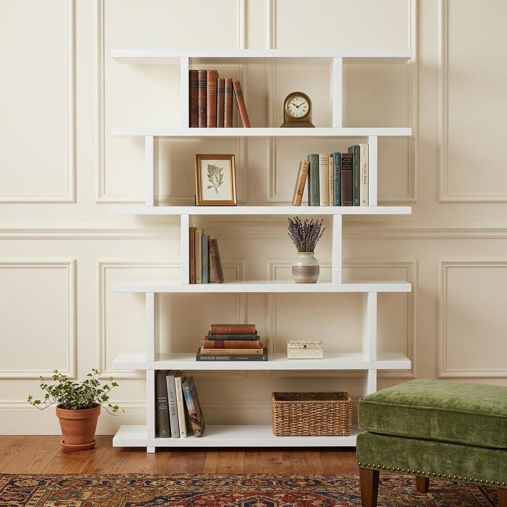 White Wood Five Tier Bookcase