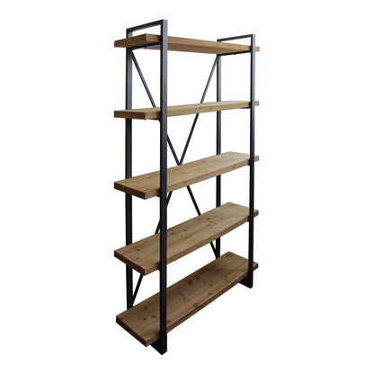 78" Natural Wood and Metal Five Tier Modern Industrial Bookcase - FurniFindUSA