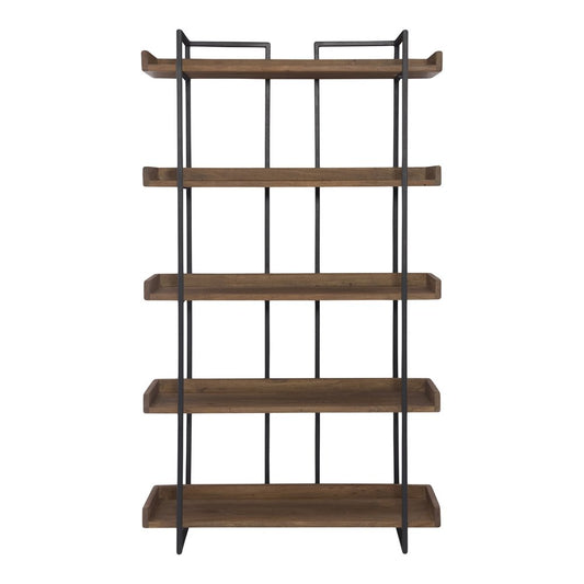 75" Black And Brown Metal and Wood Five Tier Bookcase HomeRoots