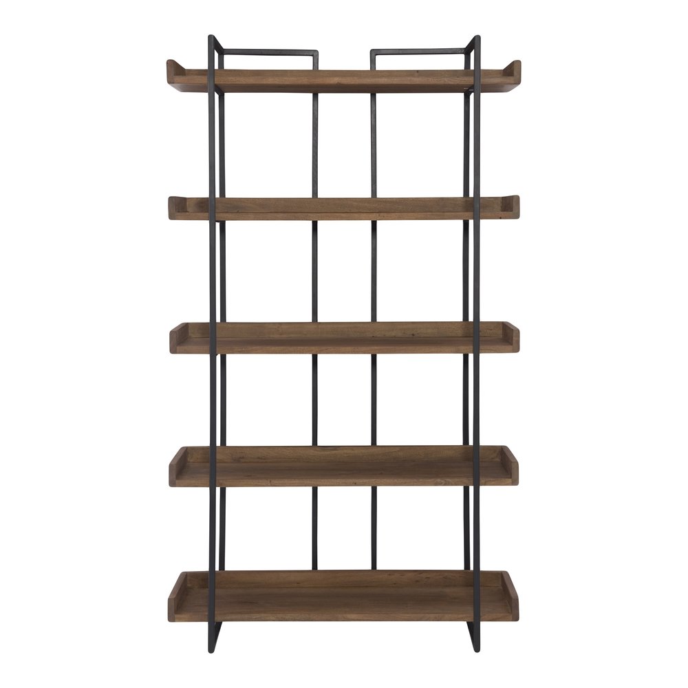 75" Black And Brown Metal and Wood Five Tier Bookcase HomeRoots
