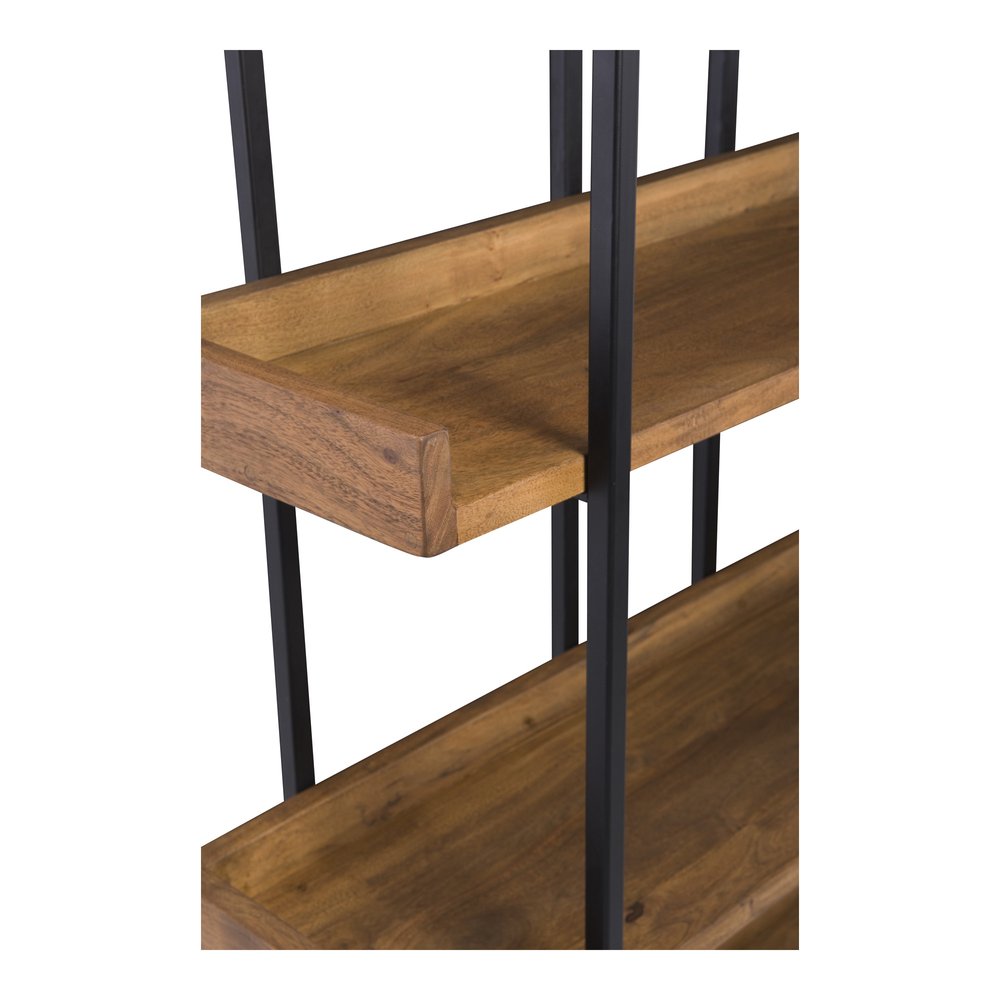 75" Black And Brown Metal and Wood Five Tier Bookcase HomeRoots