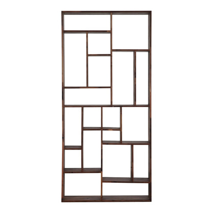 86" Brown And Natural Solid Wood and Wood Ten Tier Bookcase HomeRoots