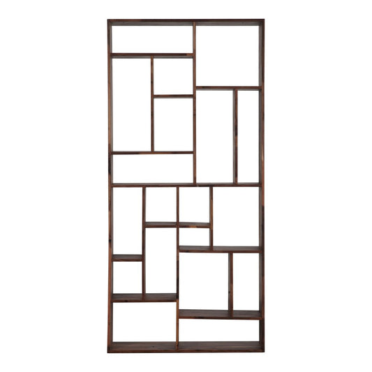 86" Brown And Natural Solid Wood and Wood Ten Tier Bookcase HomeRoots