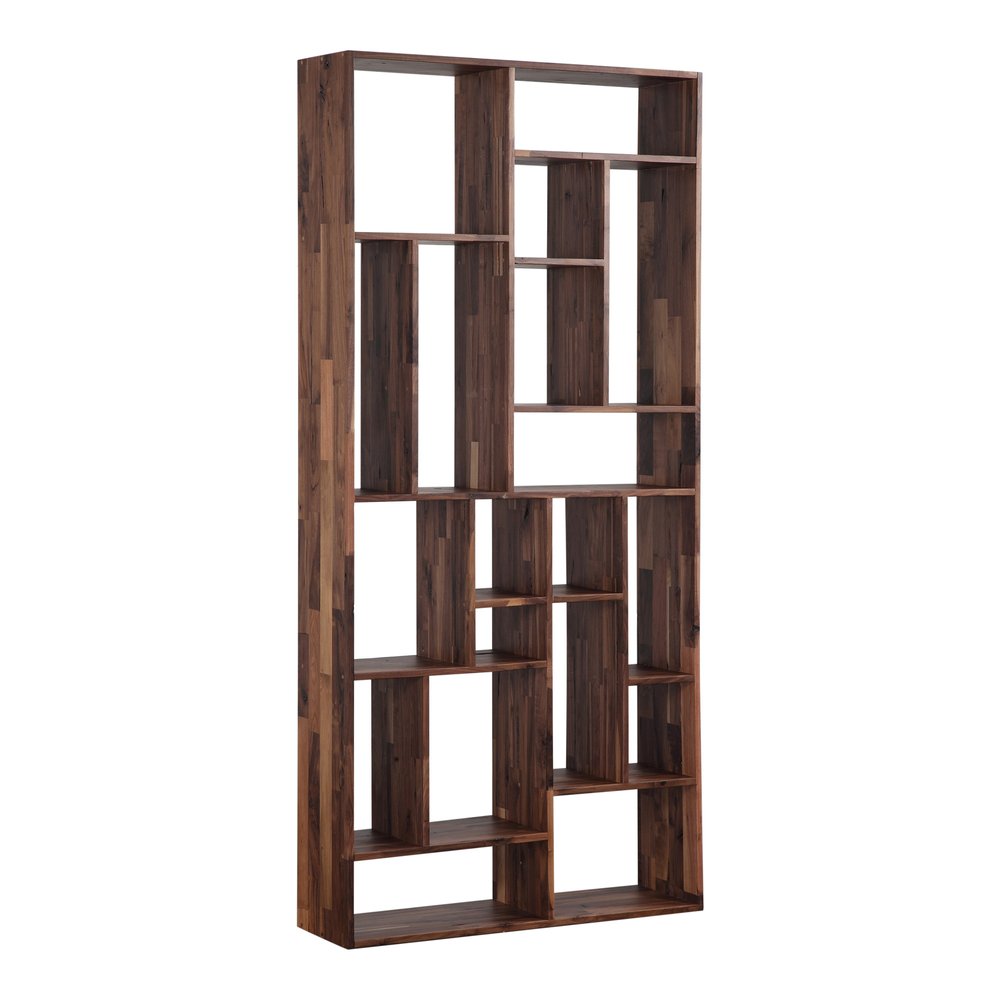 86" Brown And Natural Solid Wood and Wood Ten Tier Bookcase — view 2
