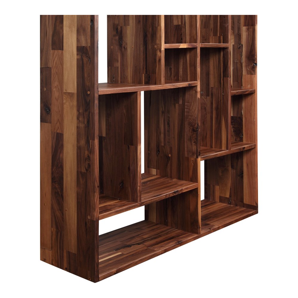 86" Brown And Natural Solid Wood and Wood Ten Tier Bookcase — view 3