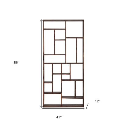 86" Brown And Natural Solid Wood and Wood Ten Tier Bookcase HomeRoots