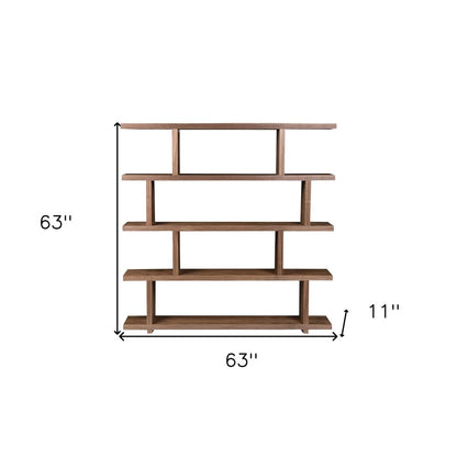 Brown And Natural Wood Five Tier Bookcase HomeRoots