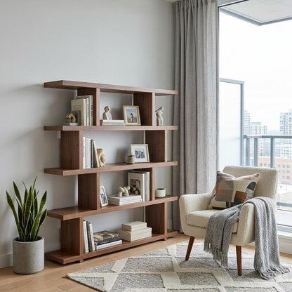 Brown And Natural Wood Five Tier Bookcase HomeRoots