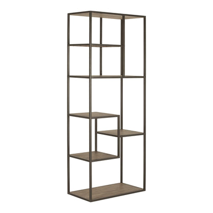 79" Brown Metal and Wood Seven Tier Bookcase - FurniFindUSA