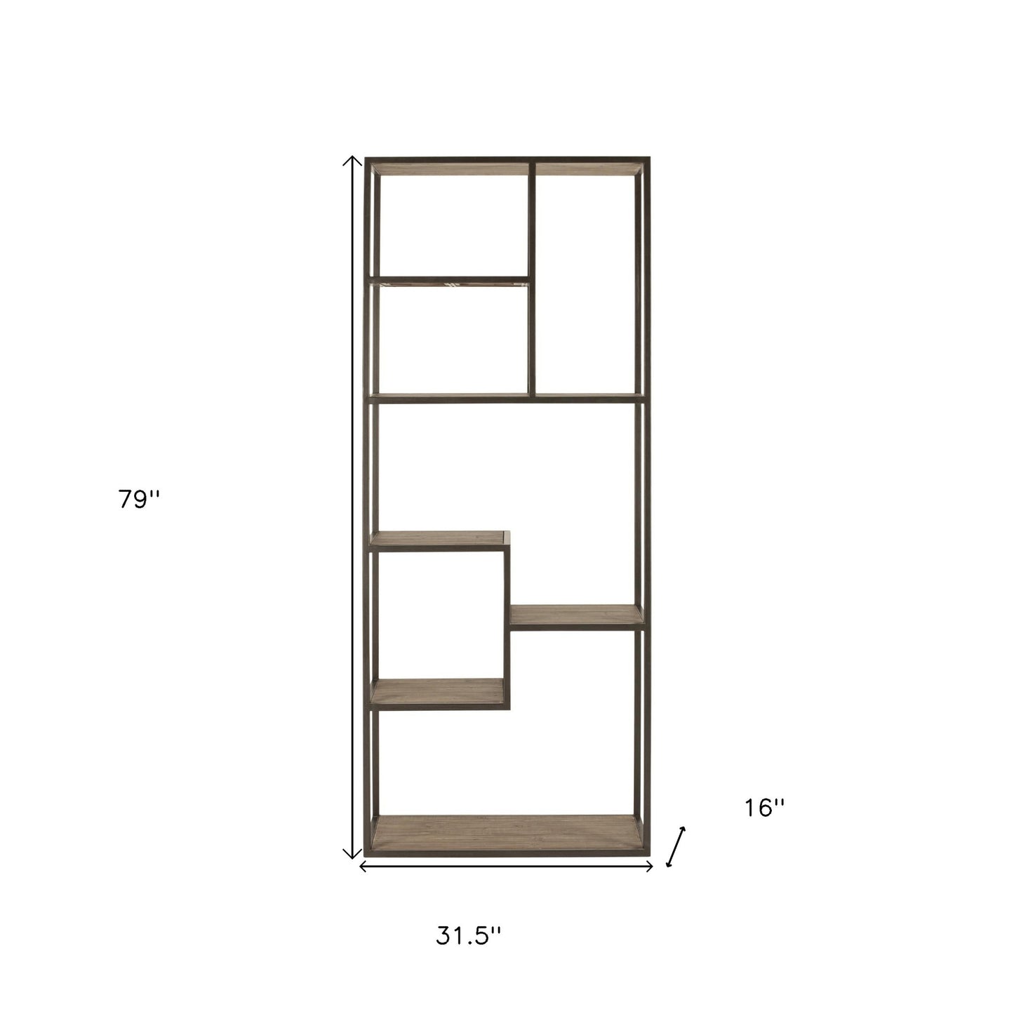 79" Brown Metal and Wood Seven Tier Bookcase