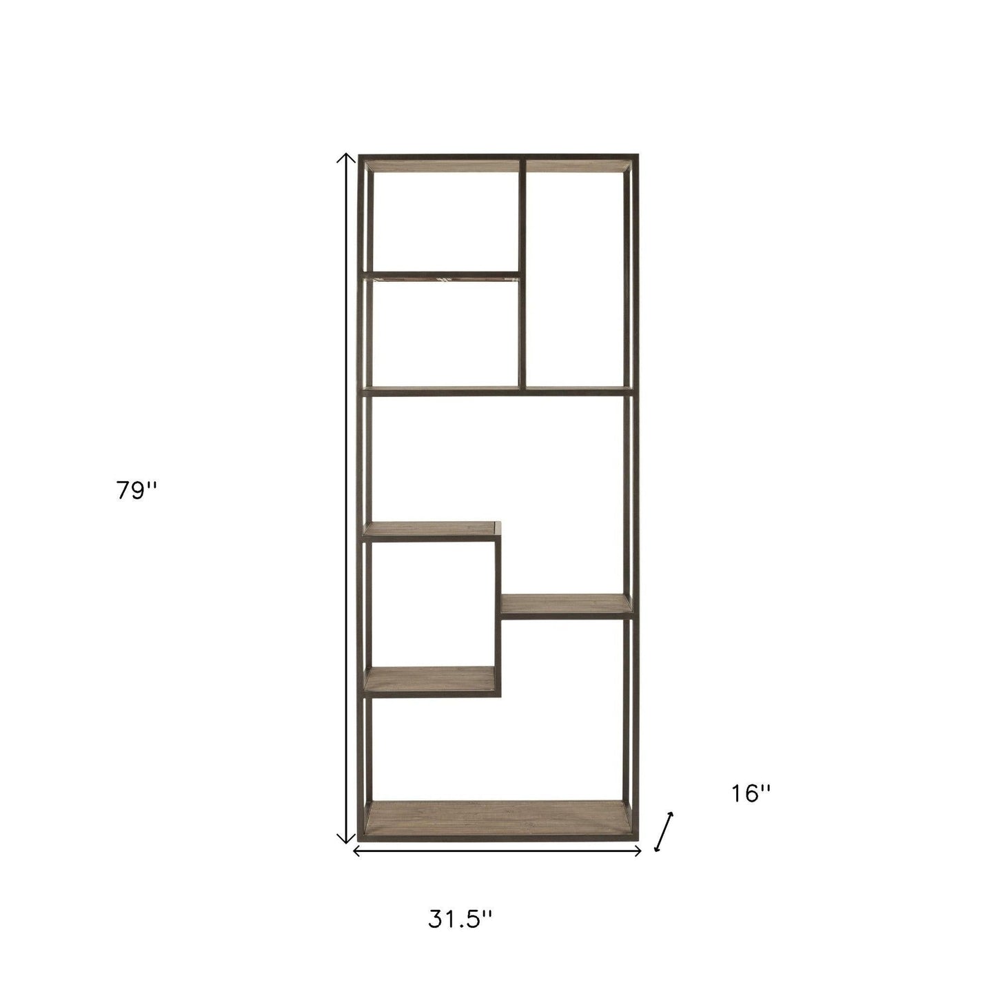 79" Brown Metal and Wood Seven Tier Bookcase - FurniFindUSA