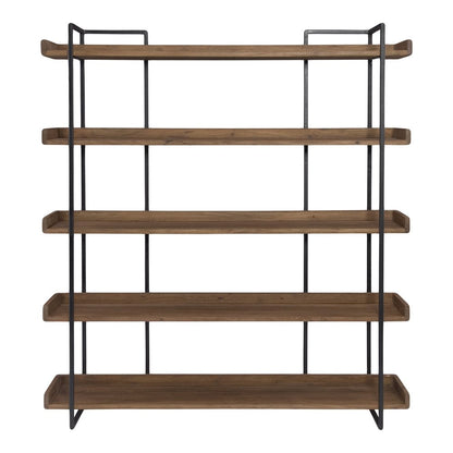 76" Brown and Black Metal and Wood Five Tier Bookcase HomeRoots