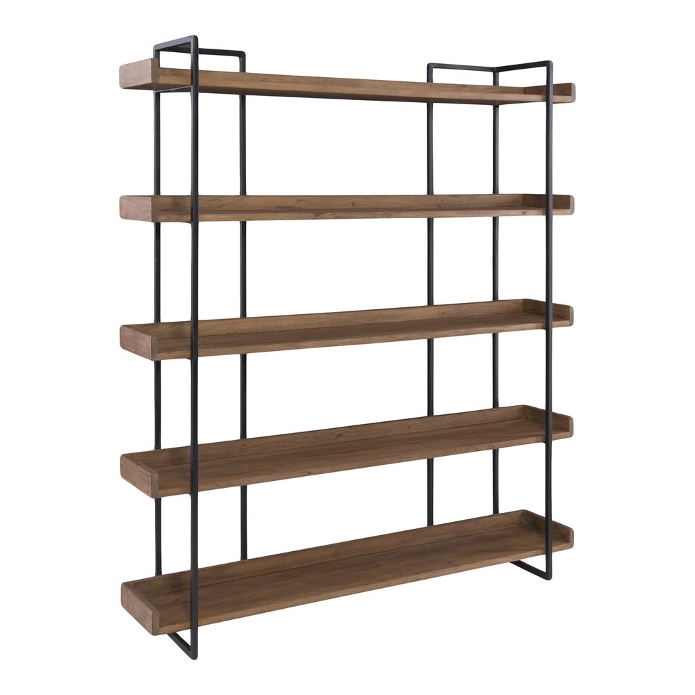 76" Brown and Black Metal and Wood Five Tier Bookcase HomeRoots