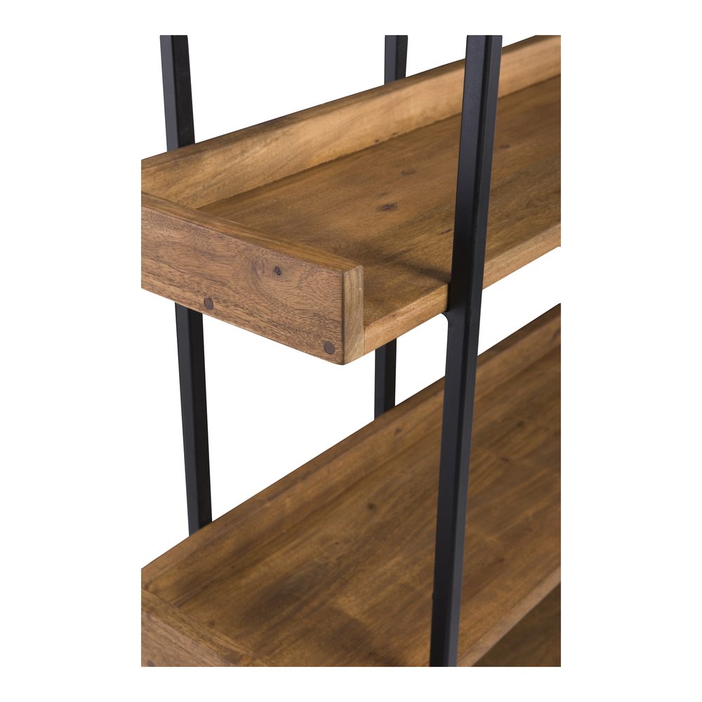 76" Brown and Black Metal and Wood Five Tier Bookcase HomeRoots