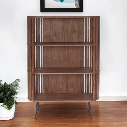 57" Natural and Brown Wood Three Tier Bookcase HomeRoots