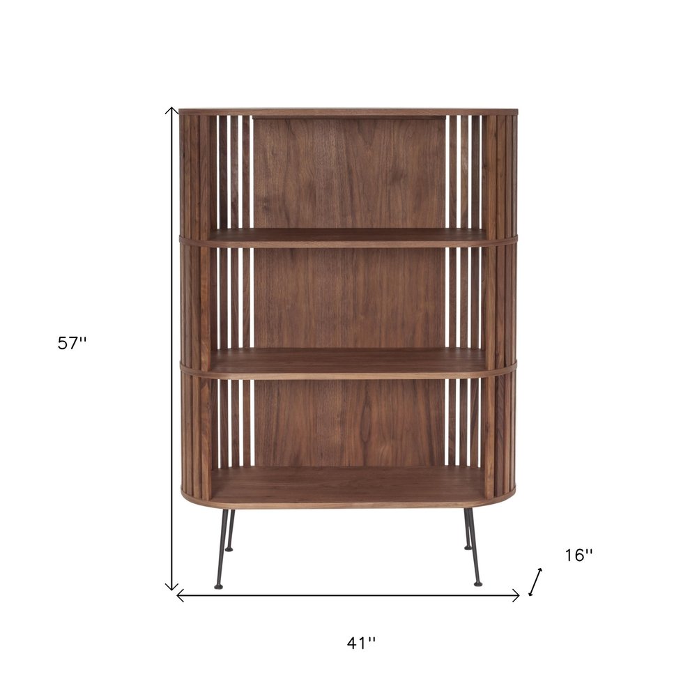 57" Natural and Brown Wood Three Tier Bookcase HomeRoots