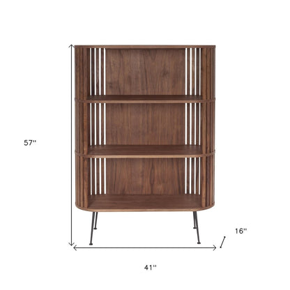 57" Natural and Brown Wood Three Tier Bookcase HomeRoots