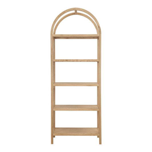 80" Natural Wood Five Tier Arched Top Bookcase HomeRoots