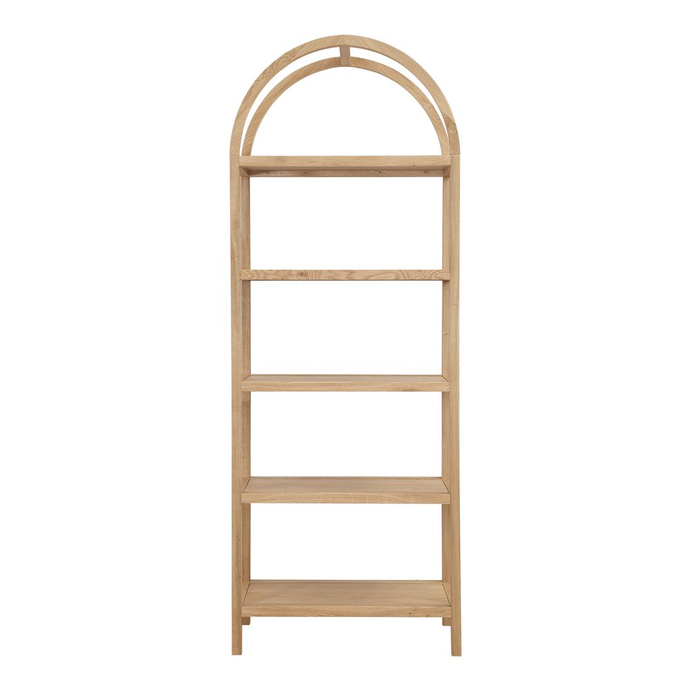 80" Natural Wood Five Tier Arched Top Bookcase HomeRoots