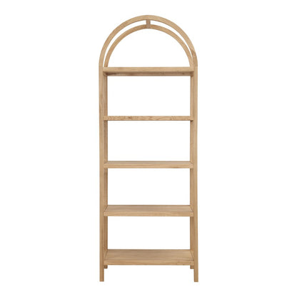80" Natural Wood Five Tier Arched Top Bookcase HomeRoots