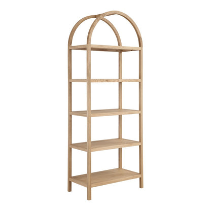 80" Natural Wood Five Tier Arched Top Bookcase HomeRoots