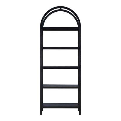 80" Black Oak Wood Five Tier Arched Top Bookcase HomeRoots