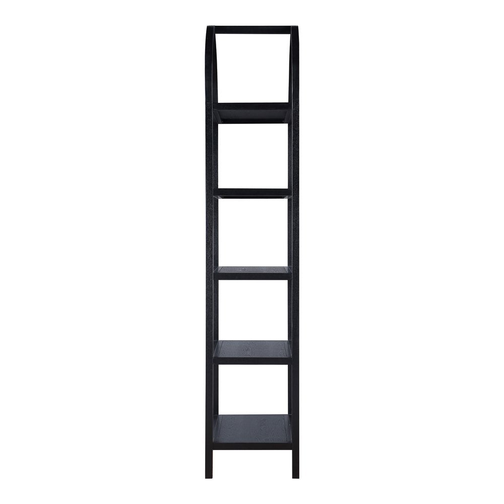 80" Black Oak Wood Five Tier Arched Top Bookcase HomeRoots