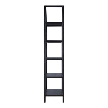 80" Black Oak Wood Five Tier Arched Top Bookcase HomeRoots