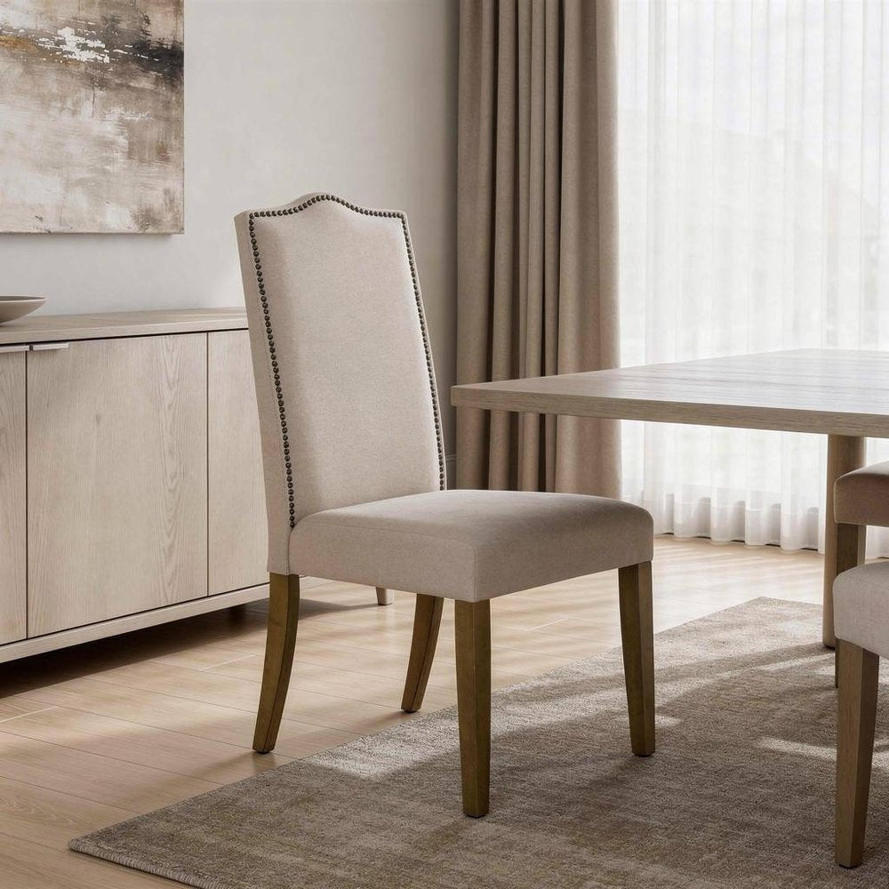 Cream and Brown Linen Dining Parsons Chair HomeRoots