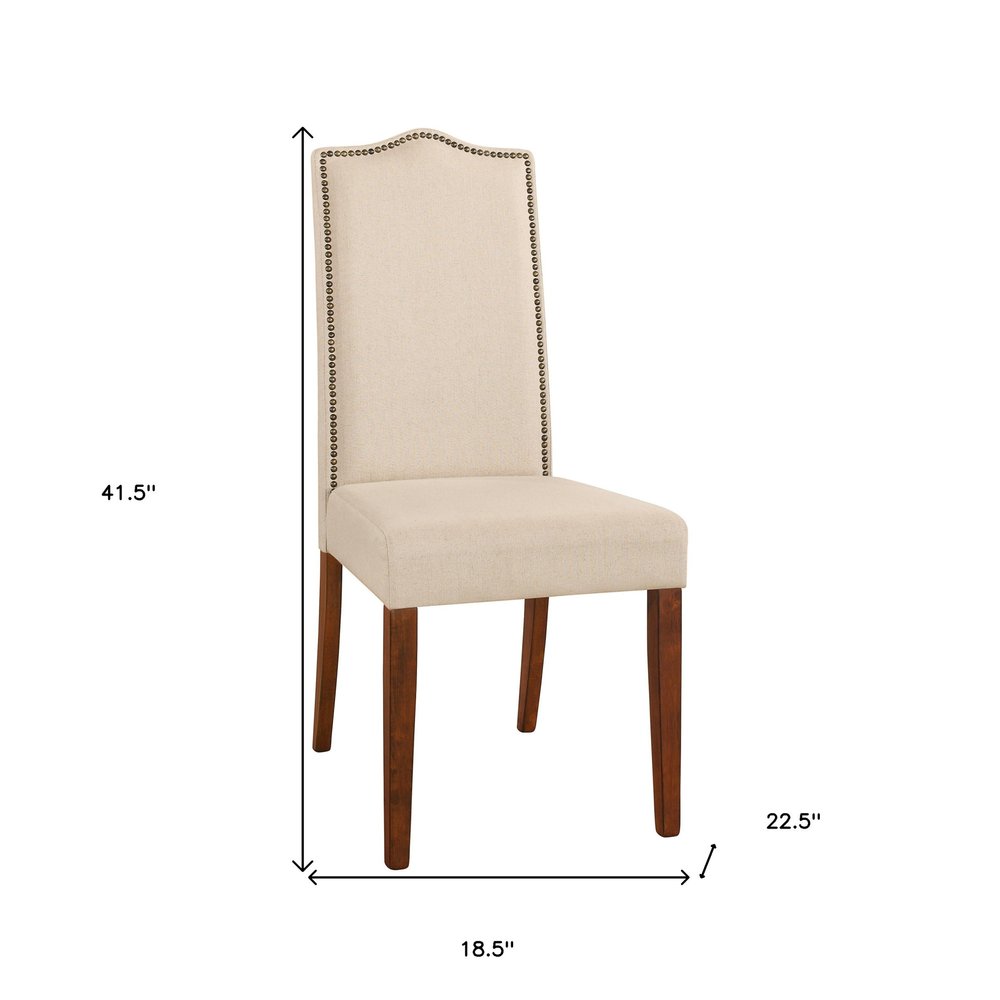 Cream And Chestnut Upholstered Linen Dining Parsons Chair HomeRoots