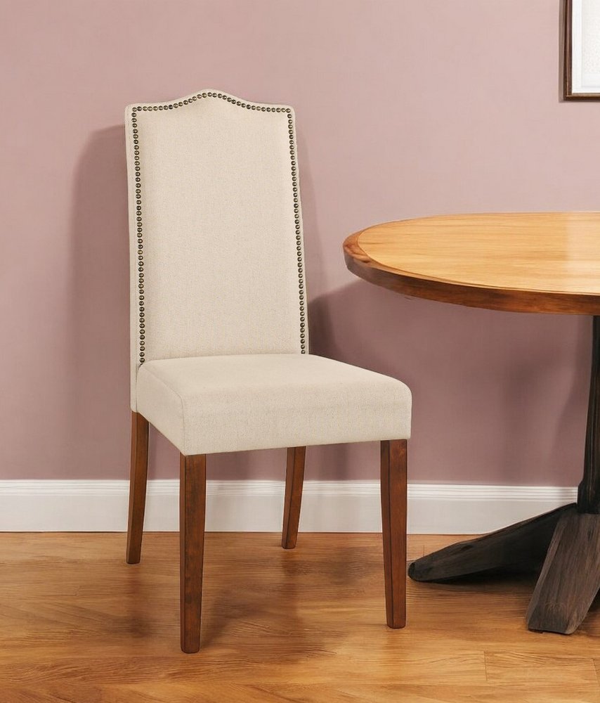 Cream And Chestnut Upholstered Linen Dining Parsons Chair HomeRoots
