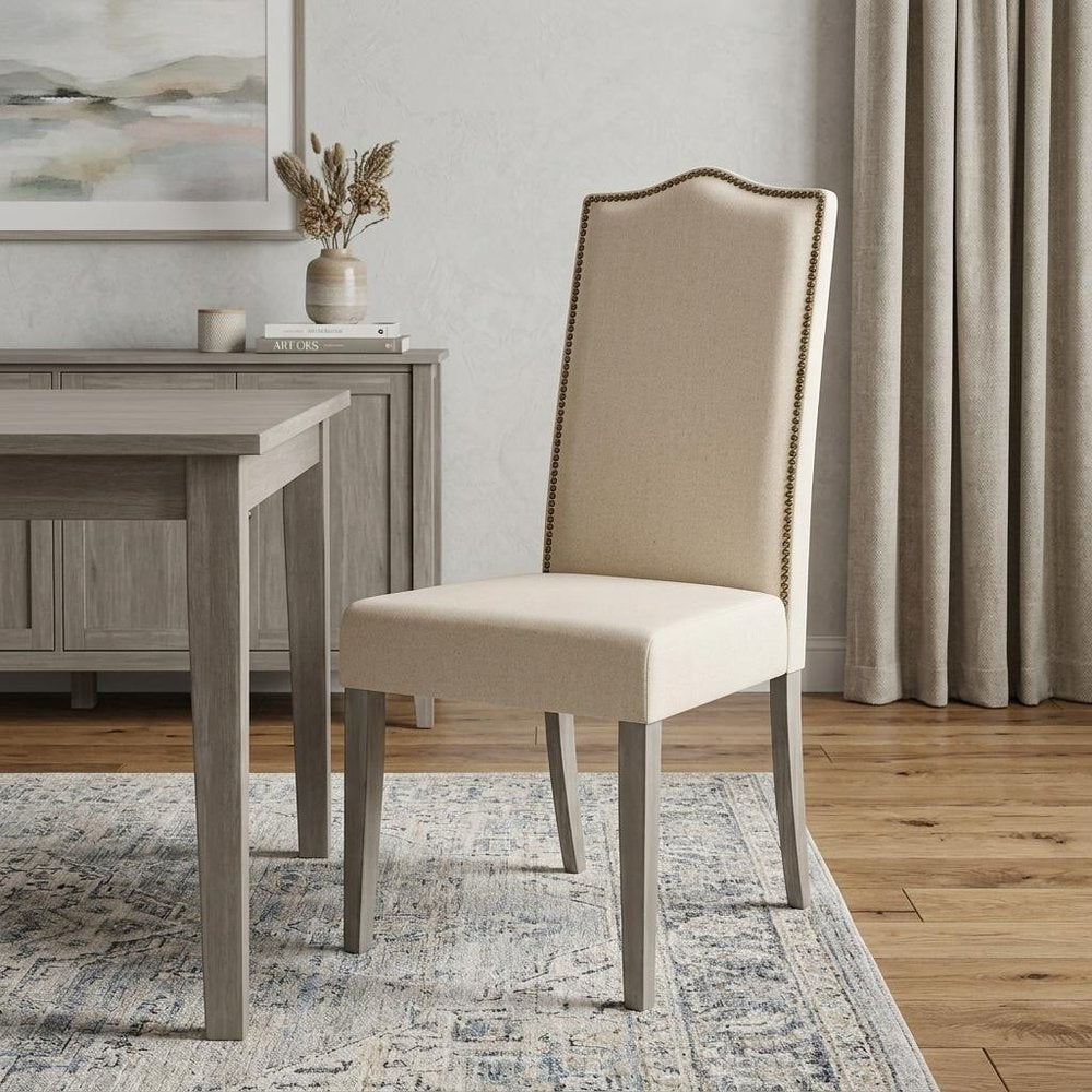 Cream and Gray Linen Dining Parsons Chair — view 5